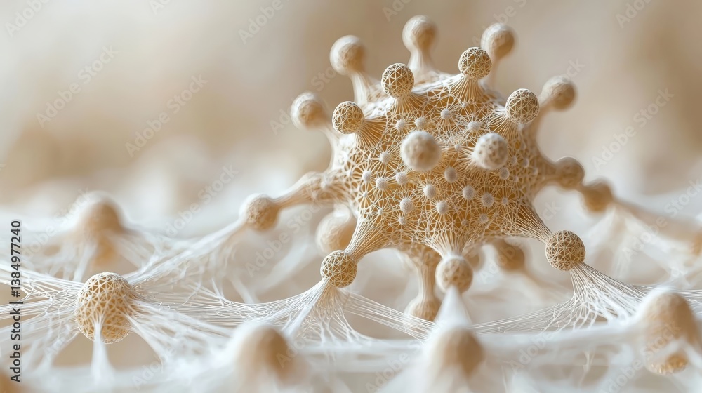 Aufkleber intricate structure of microorganisms with delicate filaments and nodes in a soft background