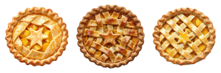Three golden peach pies with star decorations.