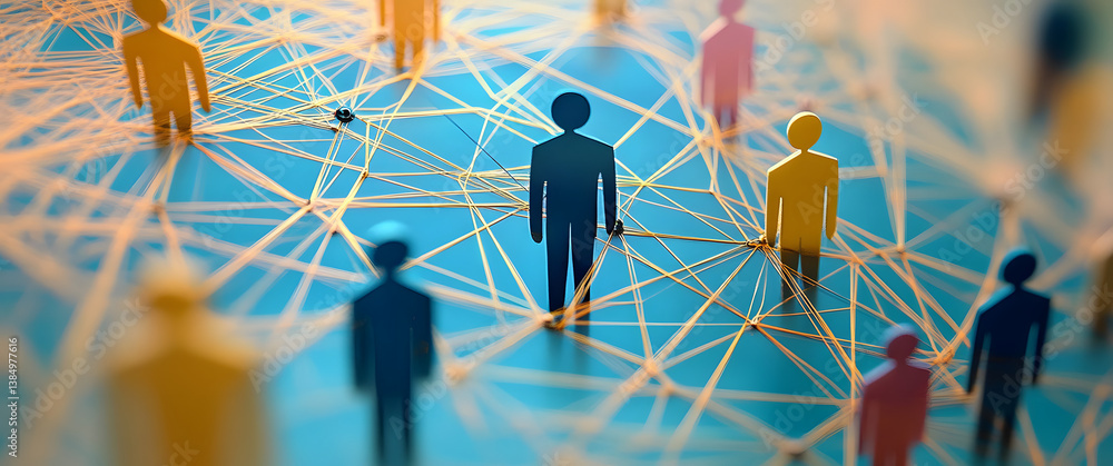 Poster the leader connects with employees through an extensive network of lines. at the core of a complex l