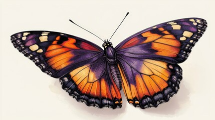 Obraz premium Vibrant Monarch Butterfly With Open Wings Showcasing Rich Orange, Purple, and Black Patterns