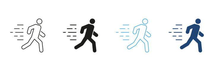 Running Figure Line and Silhouette Icon Set. Fitness, Physical Activity, Quick Movement, Exercise for Health. Editable Stroke. Isolated Vector Illustration