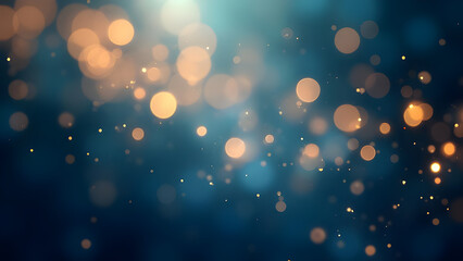 Sparkling Golden Particles on Dark Teal: Abstract Glittering Effect with Defocused Lights and Subtle Dust, Perfect for Festive Greetings, Night Scenes, Magical Concepts, and Decorative Overlays.