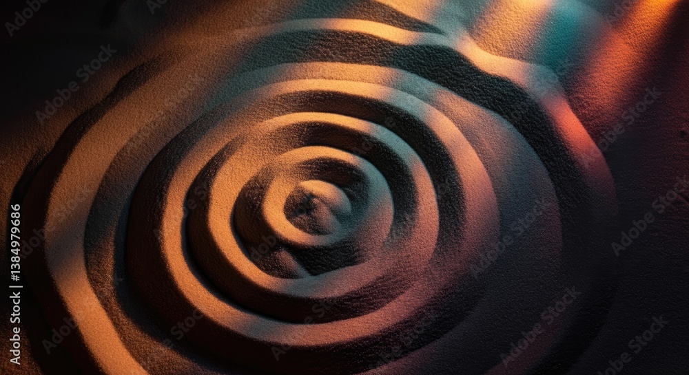 Aufkleber abstract image of concentric circles in sand with colorful lighting