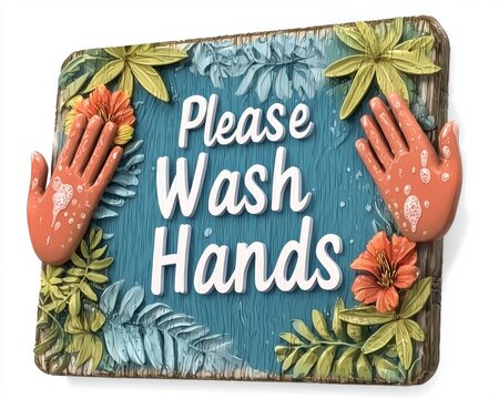 Cleanliness reminder sign stating 'Please Wash Hands' isolated on white background promoting hygiene
