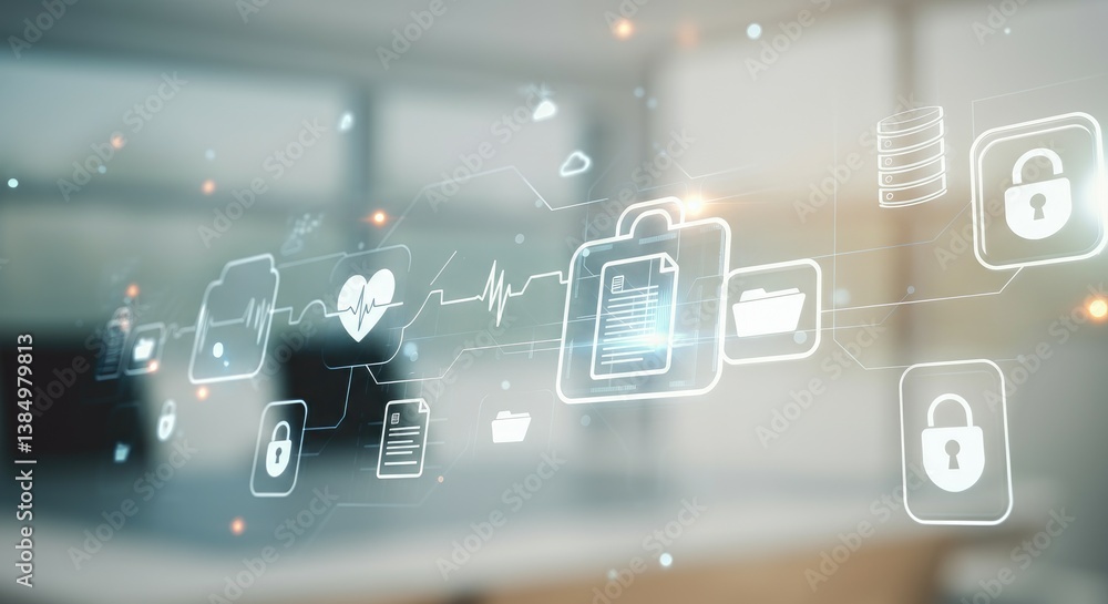 Poster digital security concept with data and padlock icons