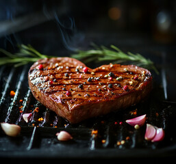 heart shaped grilled meat on a grill