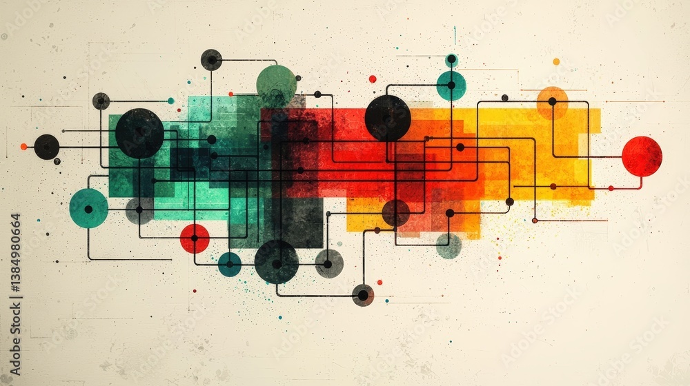 Poster abstract geometric design with colorful circles and lines on vintage background