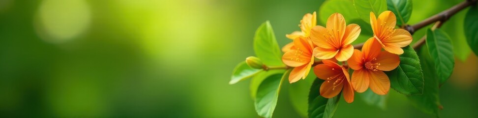 Obraz premium Orange blossoms cluster on a vibrant green tree branch , blossom, image, summer