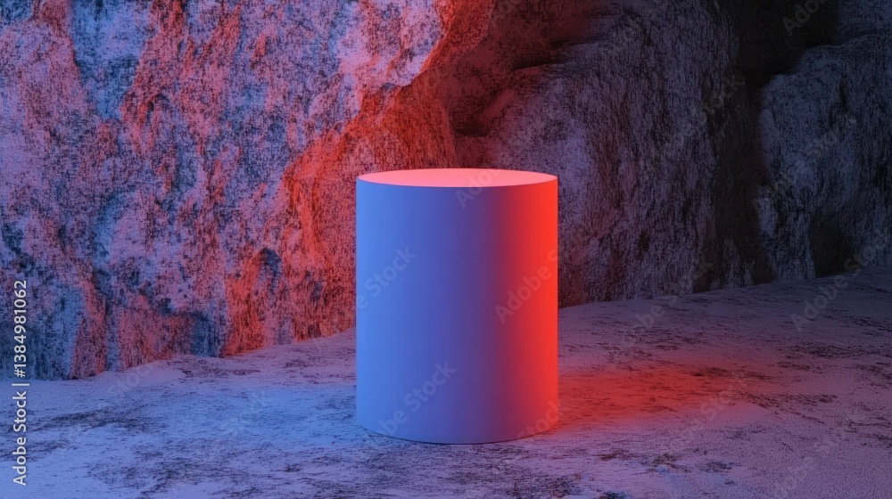 Aufkleber abstract cylinder object on a rough texture surface with red and blue lights