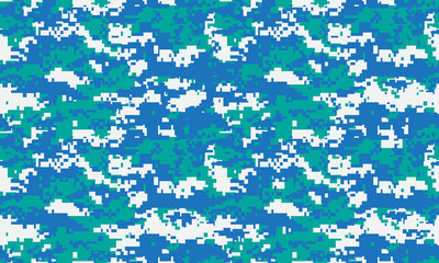 Vector illustration. Camouflage military texture background soldier repeated seamless blue green gradient. Print