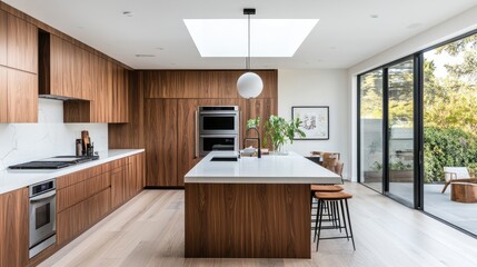 Fototapeta premium Modern Kitchen with Island and Patio View