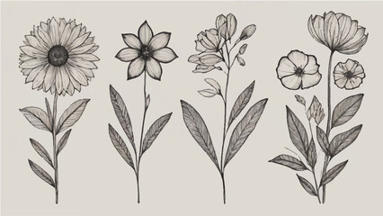 Obraz premium Vector illustration of floral pattern with flowers, leaves, and branches in a seamless design, perfect for spring and summer wallpaper or decoration