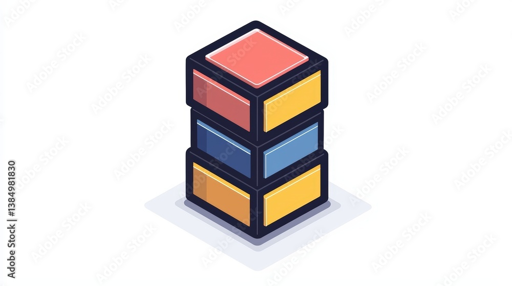 Poster colorful block stacking design with bold shapes and bright colors on a simple background
