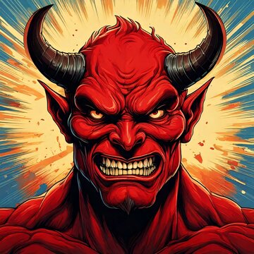 red devil with horns in a comic book style