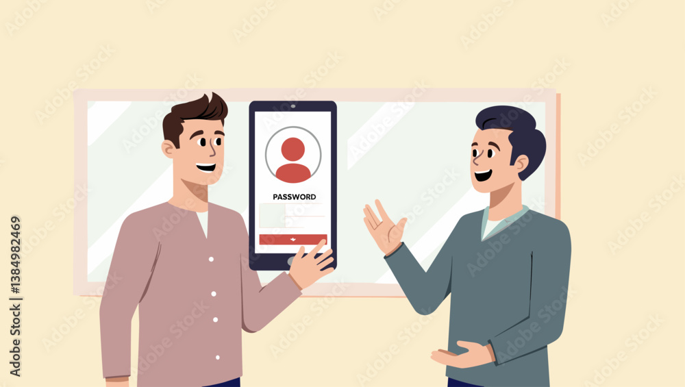 Poster setting up user login password on phone with customer support. modern vector illustration of passwor