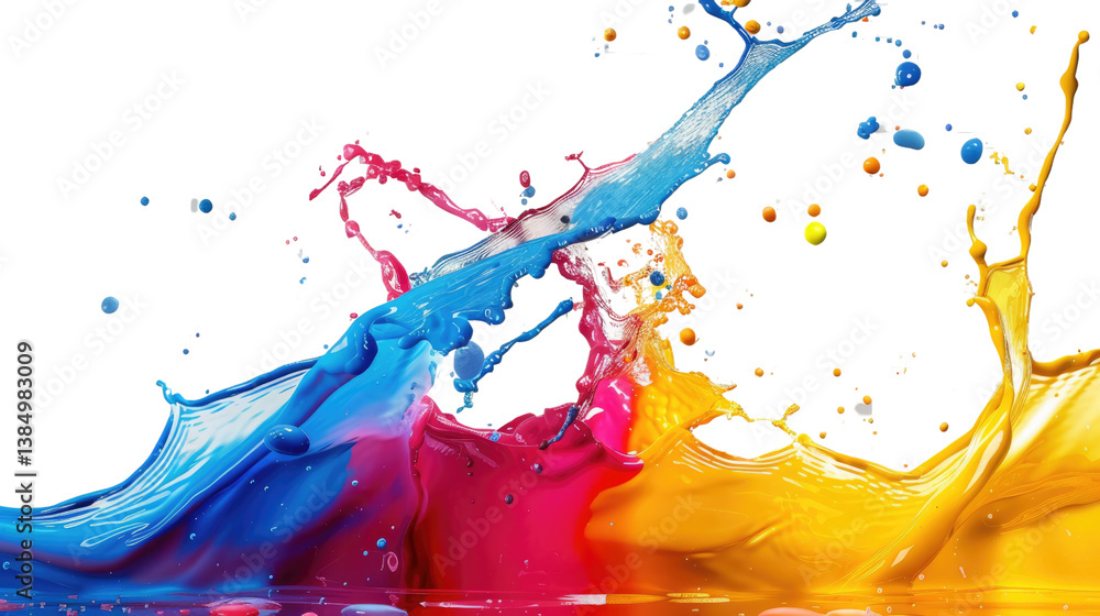 Aufkleber color burst: a vibrant explosion of colorful liquid, blending together in a dynamic display, ready t