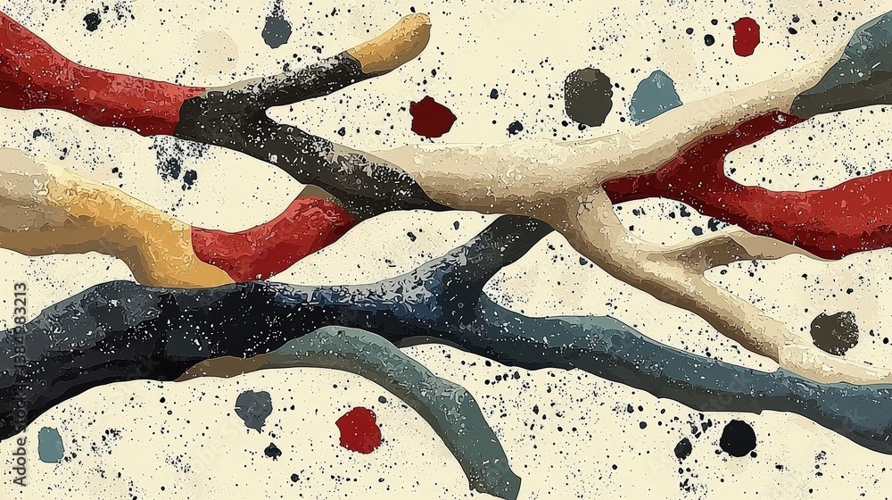 Aufkleber abstract colorful branches on textured background with artistic splashes and speckles