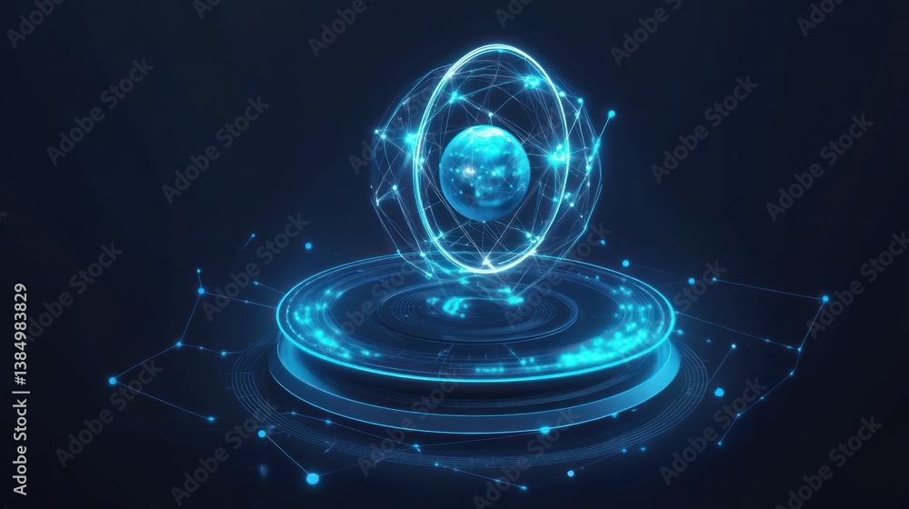 Poster futuristic technological concept of energy core with a neural network connection