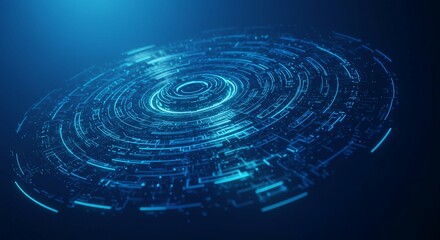 Fototapeta premium Abstract blue technology design featuring circular shapes and a labyrinth concept