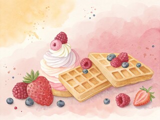waffle and ice cream with berries