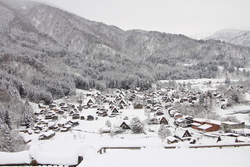 Beautiful Shirakawa-go Village Covered in Snow in Winter, Japan