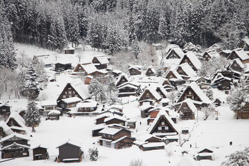 Beautiful Shirakawa-go Village Covered in Snow in Winter, Japan