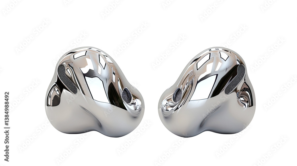 Aufkleber reflective objects on display: two abstract, metallic objects gleam in a photorealistic setting, sho