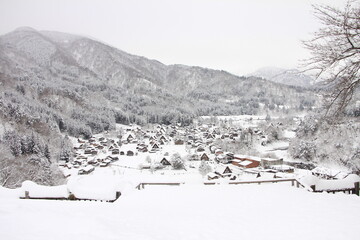 Beautiful Shirakawa-go Village Covered in Snow in Winter, Japan