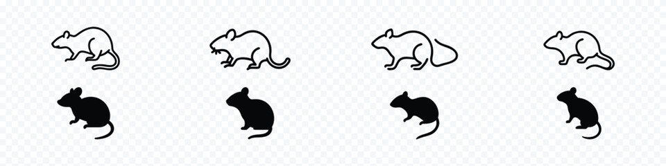 Rodent rat silhouette vector set, Rat silhouette in different sitting, Set of Black Rat Silhouettes in Various Poses
