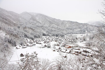 Beautiful Shirakawa-go Village Covered in Snow in Winter, Japan