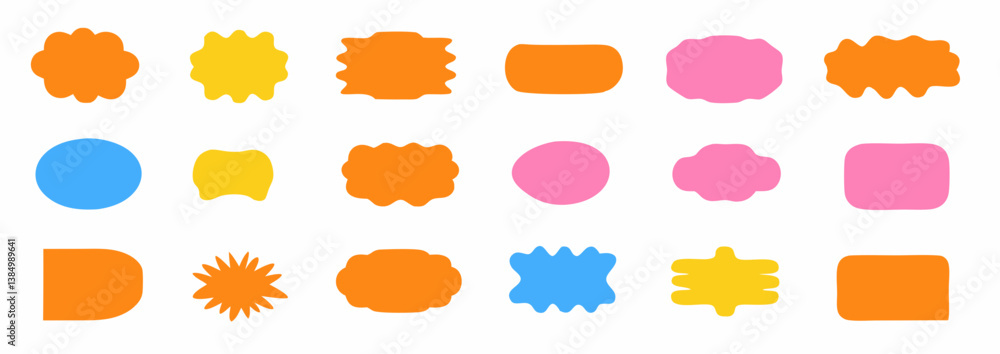 Poster shape variety: an array of multicolored shapes of various sizes and forms, perfect for design elemen