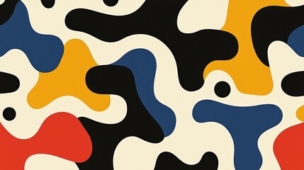 Abstract Colorful Shapes Pattern on Beige Background with Curved Forms and Organic Design