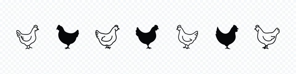 silhouette of a hen, silhouettes chicken, hen chicken silhouette set. Set of vector chicken black silhouettes