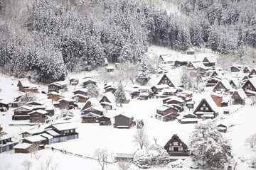 Beautiful Shirakawa-go Village Covered in Snow in Winter, Japan