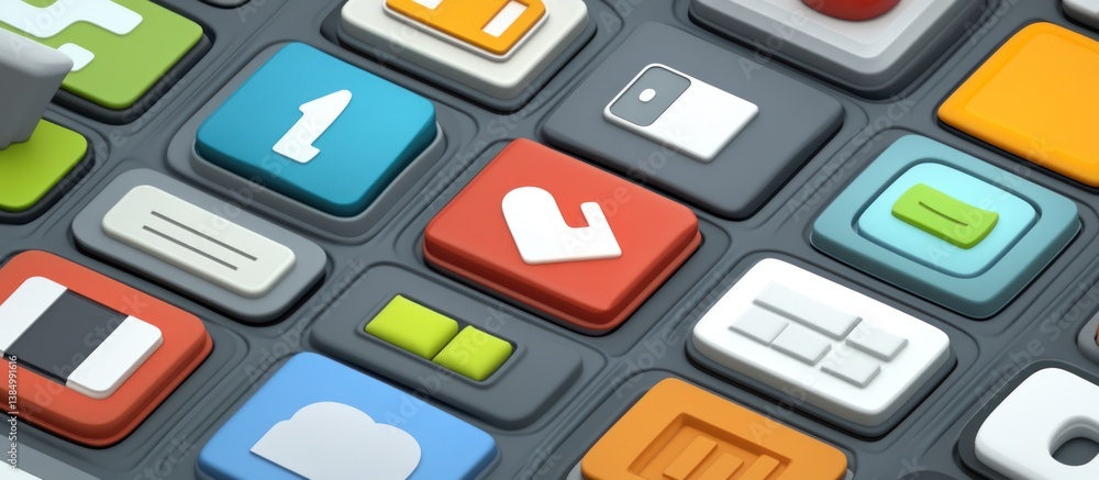 Aufkleber colorful application icons arranged in a grid pattern, digital app marketplace concept