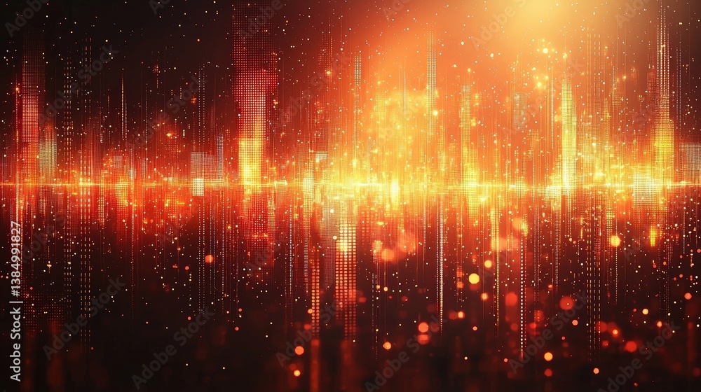 Poster abstract background of sparkling light with vibrant colors and glowing particles in motion