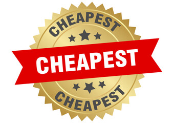 cheapest. cheapest round red and gold label isolated on transparent background