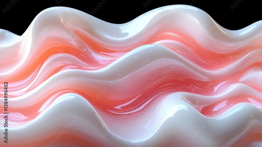 Poster abstract waves in soft pink and white colors with smooth flowing motion and dreamy texture