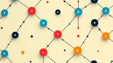 Abstract Geometric Network Design with Colorful Nodes and Lines on Light Background