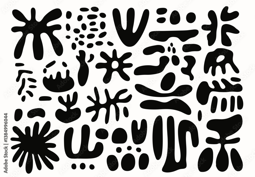 Poster abstract shapes pattern: a diverse array of bold black shapes, artfully arranged to form a striking 