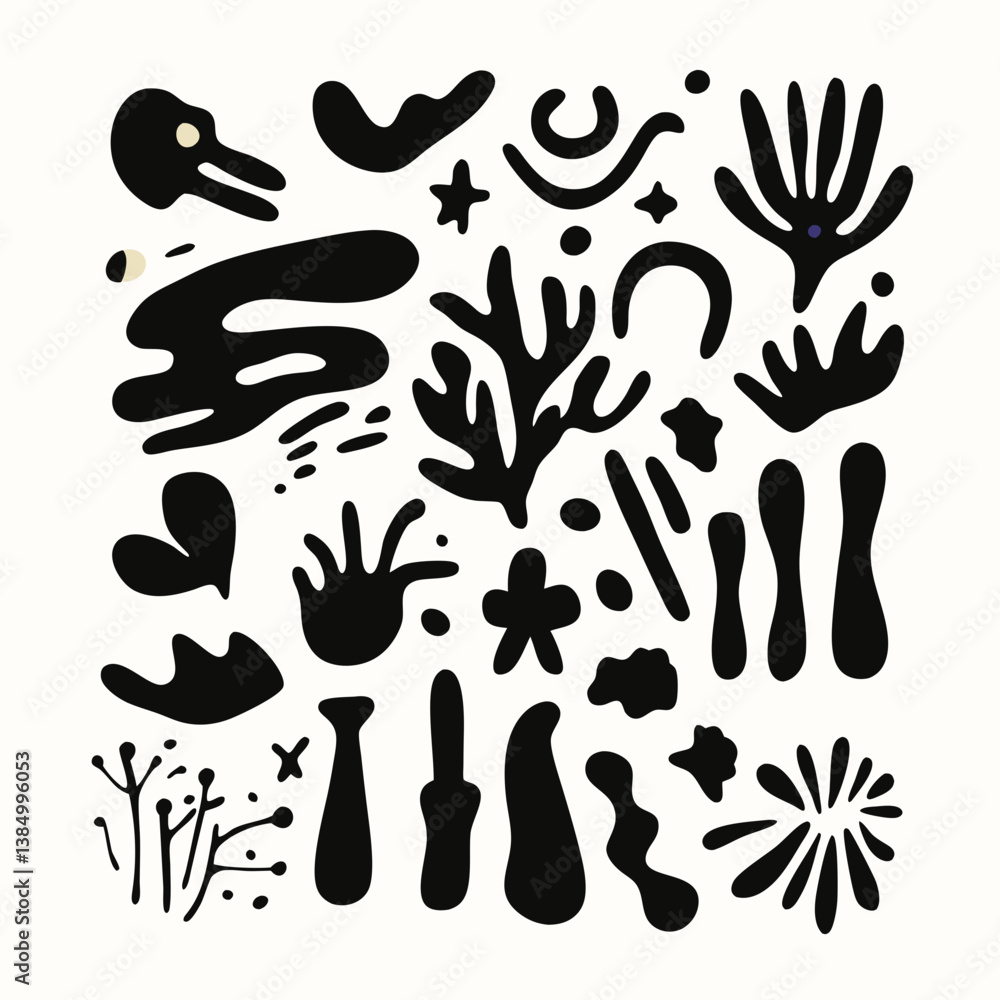 Poster abstract shapes composition: a visually captivating collection of stylized abstract shapes arranged 