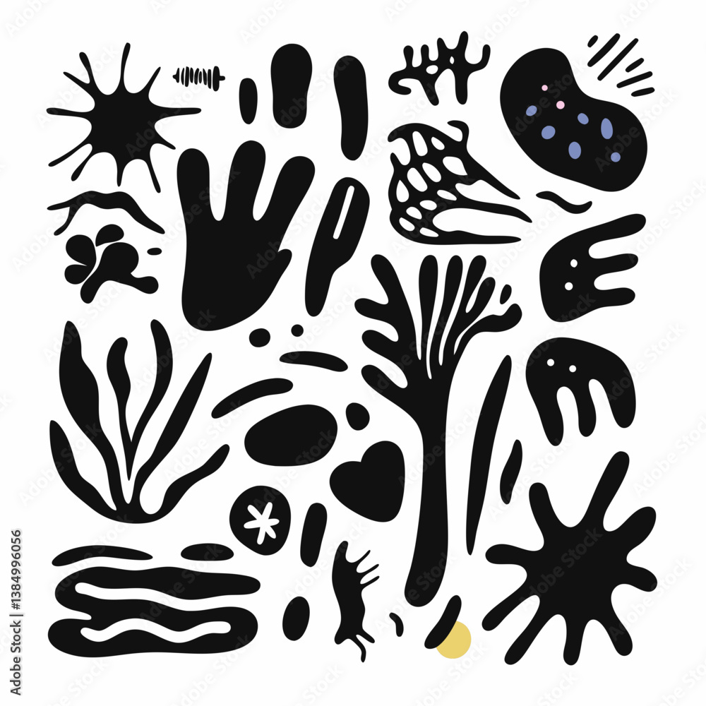 Poster abstract silhouettes: a collection of various abstract shapes, including organic and geometric forms