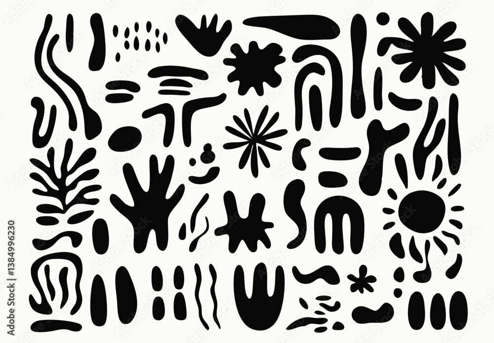 Poster abstract black shapes: a collection of black abstract shapes arranged against a clean backdrop, crea