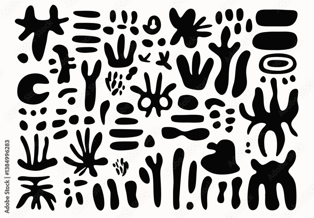 Poster abstract pattern: a dynamic composition of black abstract shapes forming a unique pattern, ideal for