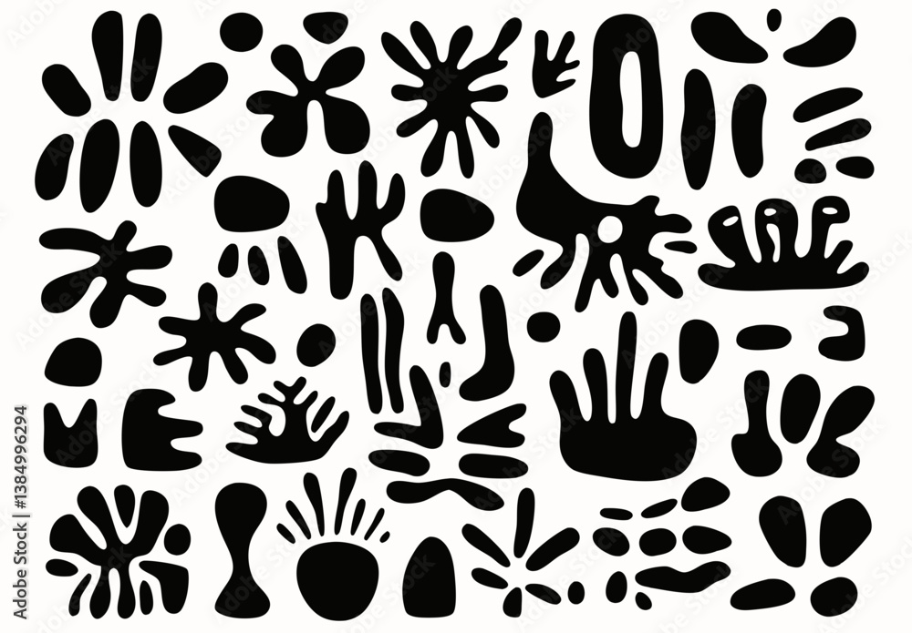 Poster abstract shape pattern: a captivating black and white pattern of organic shapes. the arrangement cre