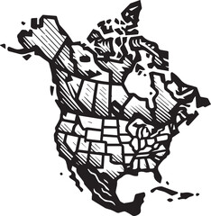 Clean Black-and-White Vector Map of North America – Minimalist Sharp Border Design