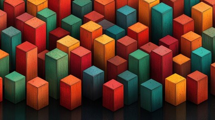 Obraz premium Colorful Wooden Blocks Arrangement with Various Shapes and Sizes in a Modern Style