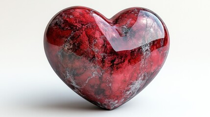 Fototapeta premium Red Heart-Shaped Gemstone, Isolated on White Background