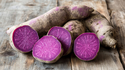 Purple yams are vibrant, nutritious tubers with striking purple interior, perfect for various culinary uses and healthy dishes. Their unique color adds visual appeal to meals