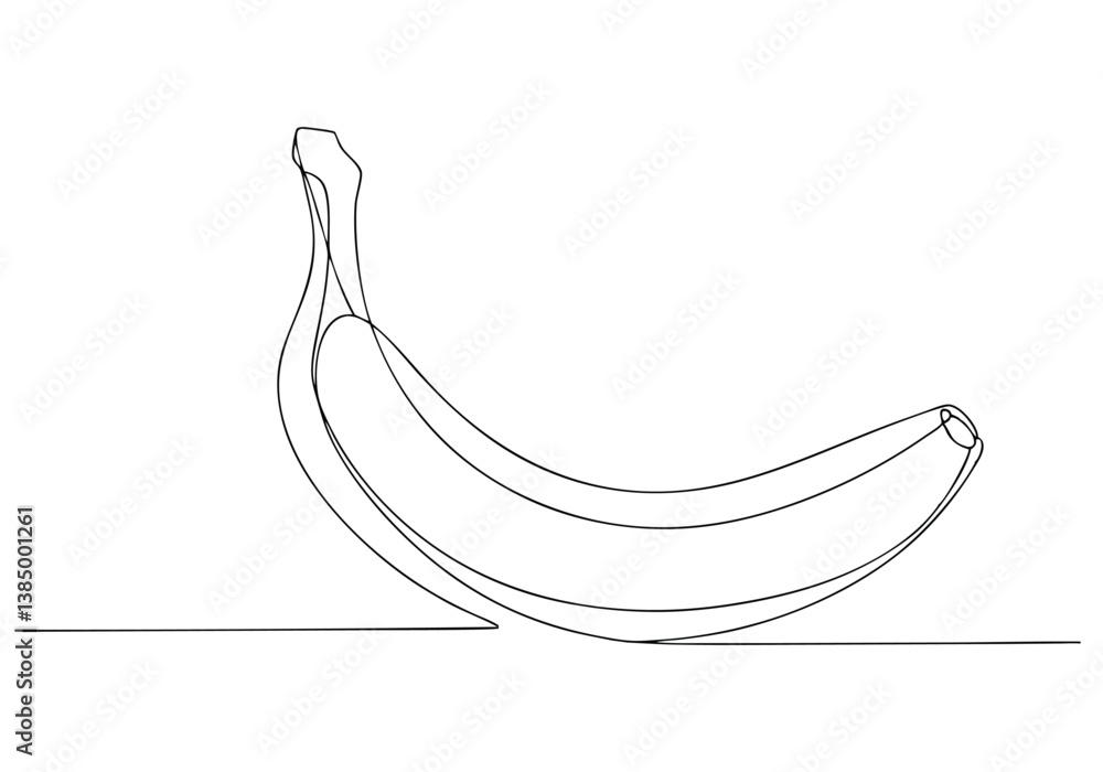 Poster continuous line drawing of an open yellow banana with flowing curves and glowing golden texture